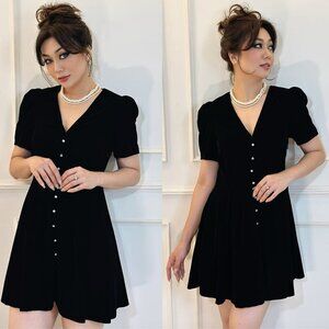 Zara Velvet Crystal Diamond Gem Button Dress Black Size XS